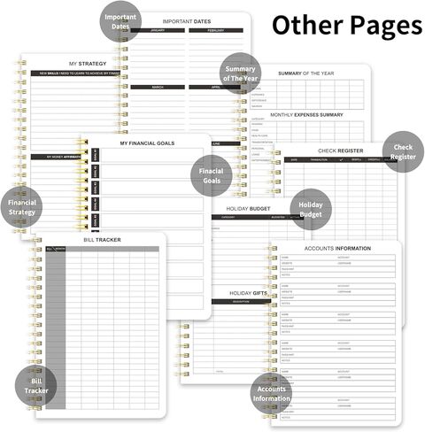 مخطط الميزانية - كتاب الميزانية الشهرية مع دفتر تعقب النفقات لإدارة أموالك، مخطط مالي غير مؤرخ/كتاب حساب للتحكم في أموالك، مخطط الميزانية الشهرية 2024-2025، أسود in Kuwait