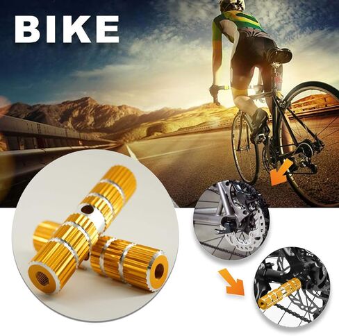 أوتاد الدراجة Reofrey قطعتان من دواسات القدم المصنوعة من سبائك الألومنيوم ومقاعد خلفية ومضادة للانزلاق بدواسة حيلة للدراجات الجبلية BMX تناسب محاور 3/8 بوصة (طول أصفر 3.93 بوصة) in Kuwait