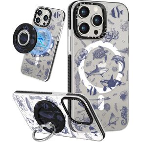 for iPhone 13 Case for Women Girls - Cute Design Compatible with Magsafe Magnetic Ring Holder Stand Mushroom Butterfly Aesthetic Pattern TPU Phone Covers for iPhone 13 Phone Case