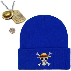 Zaky Anime One P. Beanie Hats Skull Skeleton Knit Hat Luffy Costume Cosplay Necklace with Cartoon Character Stickers 12 pcs