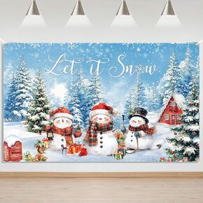 Mocsicka Let It Snow Backdrop Winter Snowman Forest Banner Christmas Snowflakes Photography Backdrop Decorations for Christmas Holiday Winter Party Home Decor 70.8 * 43.3 inch