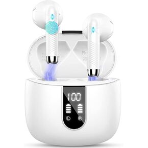 Wireless Earbuds, Bluetooth Headphones 48H Playtime Ear Buds with LED Power Display, IPX7 Waterproof Bluetooth 5.3 Earphones in-Ear Earbuds with 4 Mic for Android iOS Cell Phone Laptop, White