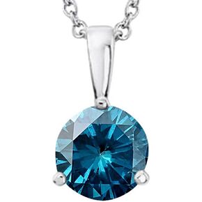 1/2-5 Carat Round Blue Diamond 3 Prong Pendant Necklace (AAA Quality) W/ 16" Gold Chain