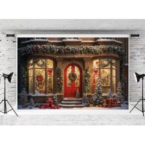 Kate Store Photo Backdrop Festive Holiday Doorway Background Red Door Winter Snow Photo Background Studio Props,10x6.5ft