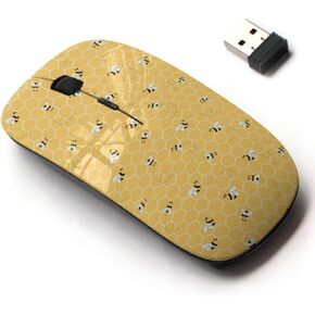 2.4G Wireless Mouse with Cute Pattern Design for All Laptops and Desktops with Nano Receiver - Yellow Bees on