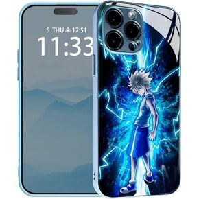 Japanese Anime Anti-Drop Color Soft Silicone Protective Shell Manga Pattern Tempered Glass Covers Multicolor Phone Cases (Red, Gear 5 Nika Joy Boy, for iPhone 13)