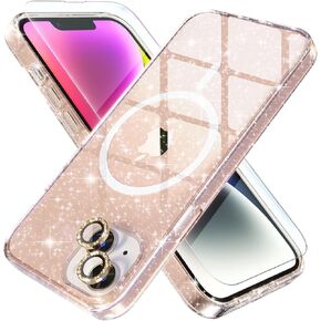 Choiche Magnetic Case for iPhone 14 Plus Case, Women Clear Glitter Bling Sparkly Case, [2xDiamond Camera Lens Protectors] [2xTempered Glass Screen Protectors] [Compatible MagSafe] (Glitter Clear)