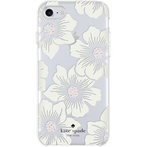 Kate Spade New York Phone Case|For Apple iPhone 8, iPhone 7, iPhone 6S, and iPhone 6|Protective Phone Cases with Slim Design, Drop Protection,and Floral Print-Hollyhock Cream/Blush/Crystal Gems/Clear