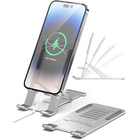 حامل الهاتف الخليوي لجهاز iPad iPhone 15 Pro Max، مسند سفر قابل للطي بالكامل متعدد الزوايا وقابل للتعديل من سبائك الألومنيوم المعدنية المحمولة وحامل سميك مناسب لهاتف iPhone 14 Plus 13 Mini 12 S22 S21 in Kuwait