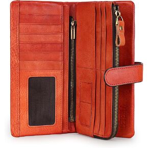 VRHUIS Women RFID Blocking Wallet Leather Vintage Large Capacity Credit Card Clutch Coffee