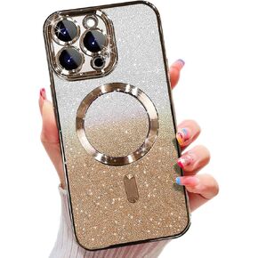 Misscase Compatible with iPhone 13 Pro Magnetic Glitter Case with Camera Lens Protector Full Protection Case Compatible with MagSafe Elegant Anti-Scratch Case Cover for iPhone 13 Pro Gold
