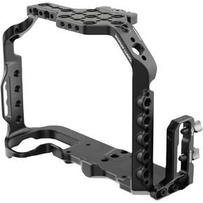 Wooden Camera Form-Fitting Camera Cage Compatible for Panasonic Lumix GH6, with 1/4"-20 and 3/8"-16 Accessory Mounting Points, and Detachable Cable Clamp