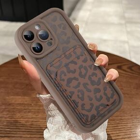 MOWIME Compatible with iPhone 16 Pro Max Case with Card Holder, Cheetah Print Shockproof Soft TPU Protective Case Women Girls, Anti Scratch Wallet Case for iPhone 16 Pro Max 6.9 Inch, Brown