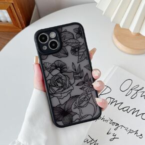 XIZYO for iPhone 15 Case, Floral for iPhone 15 Case Cute Aesthetic Rose Flower Pattern Case for Women Girls, Slim TPU Bumper Shockproof Protective Case for iPhone 15 6.1 Inch, Black