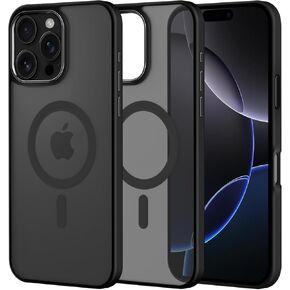 T Tersely Magnetic Case for iPhone 16 Pro 6.3 inch,Compatible with MagSafe,Scratch-Resistant,Anti-Scratch Translucent Matte Back Phone Cover - Black