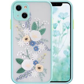 Ownest Compatible for iPhone 13 Mini Case for Clear Frosted PC Back 3D Floral Girls Woman and Soft TPU Bumper Protective Silicone Slim Shockproof Case for iPhone 13 Mini-Purple