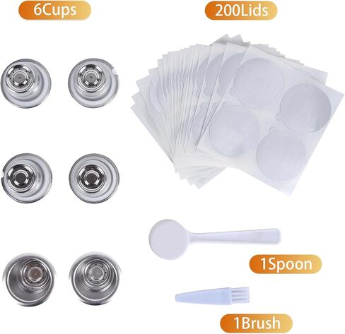 Reusable Capsules for Nespresso OriginalLine - 6pcs Espresso Refillable Pods Stainless Steel Coffee Pods Compatible for Nespresso Originaline Machine(6 Pods+200pcs Lids) in Saudi Arabia