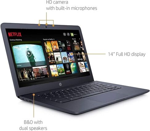 HP Chromebook 14-db0043wm - AMD A4-9120C، رسومات AMD Radeon R4، 4 جيجابايت SDRM، 32 جيجابايت eMMC، صوت من B&O، شاشة عالية الدقة بالكامل، أزرق حبر (متجدد) in Saudi Arabia