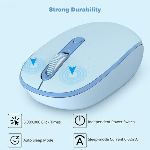 ماوس لاسلكي من راتيل، ماوس كمبيوتر مريح 2.4 جيجا للكمبيوتر المحمول مع جهاز استقبال USB، ماوس لاسلكي محمول مع 3 مستويات DPI قابلة للتعديل للنوافذ، الكمبيوتر الشخصي، Chromebook، MacBook، Linux (أزرق فاتح) in Saudi Arabia