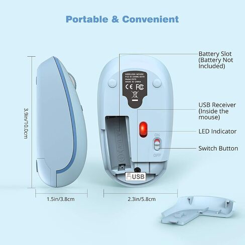 ماوس لاسلكي من راتيل، ماوس كمبيوتر مريح 2.4 جيجا للكمبيوتر المحمول مع جهاز استقبال USB، ماوس لاسلكي محمول مع 3 مستويات DPI قابلة للتعديل للنوافذ، الكمبيوتر الشخصي، Chromebook، MacBook، Linux (أزرق فاتح) in Saudi Arabia