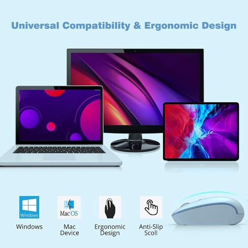 ماوس لاسلكي من راتيل، ماوس كمبيوتر مريح 2.4 جيجا للكمبيوتر المحمول مع جهاز استقبال USB، ماوس لاسلكي محمول مع 3 مستويات DPI قابلة للتعديل للنوافذ، الكمبيوتر الشخصي، Chromebook، MacBook، Linux (أزرق فاتح) in Saudi Arabia