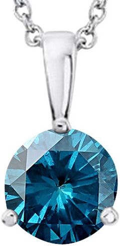 1/2-5 Carat Round Blue Diamond 3 Prong Pendant Necklace (AAA Quality) W/ 16" Gold Chain in Saudi Arabia