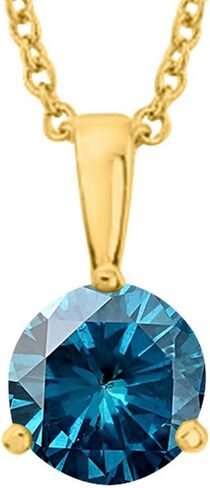 1/2-5 Carat Round Blue Diamond 3 Prong Pendant Necklace (AAA Quality) W/ 16" Gold Chain in Saudi Arabia