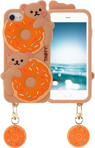3D Cute Cookie Bear Case with Lanyard for iPhone SE 2022/2020,Cartoon Cookie Bear Character Kids Girls Women Soft Silicone Case for iPhone SE 2022/SE 2020/6 6S 7 8 4.7 inch (Cookie Bear) in Saudi Arabia