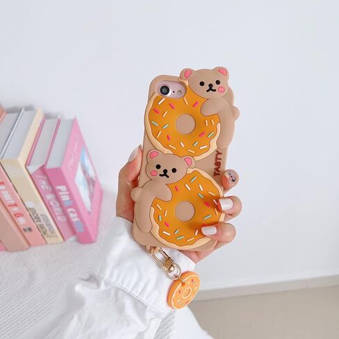 3D Cute Cookie Bear Case with Lanyard for iPhone SE 2022/2020,Cartoon Cookie Bear Character Kids Girls Women Soft Silicone Case for iPhone SE 2022/SE 2020/6 6S 7 8 4.7 inch (Cookie Bear) in Saudi Arabia
