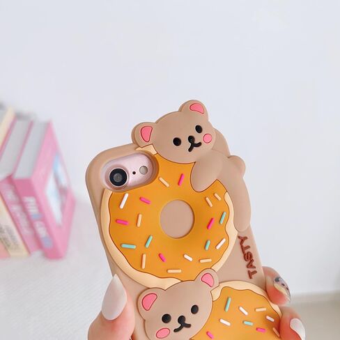 3D Cute Cookie Bear Case with Lanyard for iPhone SE 2022/2020,Cartoon Cookie Bear Character Kids Girls Women Soft Silicone Case for iPhone SE 2022/SE 2020/6 6S 7 8 4.7 inch (Cookie Bear) in Saudi Arabia