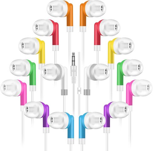 سماعات أذن كبيرة الحجم للأطفال، 50 قطعة متعددة الألوان، معبأة بشكل فردي، سماعات أذن سلكية للاستعمال مرة واحدة بالجملة، مثالية لطلاب مكتبات الفصول المدرسية (8 ألوان) in Kuwait