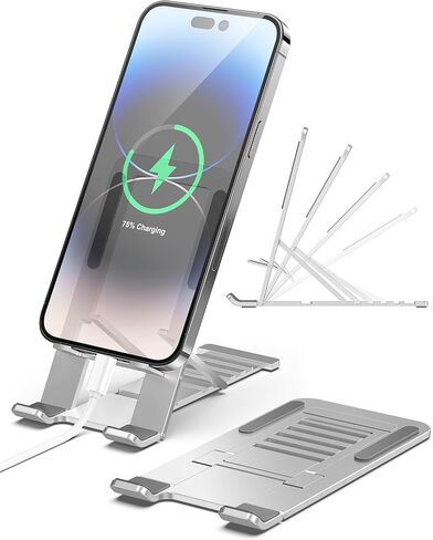 حامل الهاتف الخليوي لجهاز iPad iPhone 15 Pro Max، مسند سفر قابل للطي بالكامل متعدد الزوايا وقابل للتعديل من سبائك الألومنيوم المعدنية المحمولة وحامل سميك مناسب لهاتف iPhone 14 Plus 13 Mini 12 S22 S21 in Kuwait