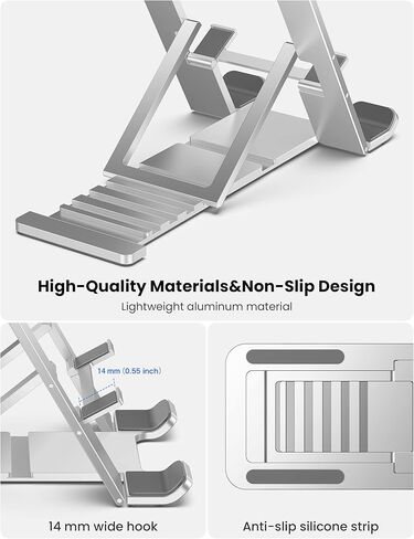 حامل الهاتف الخليوي لجهاز iPad iPhone 15 Pro Max، مسند سفر قابل للطي بالكامل متعدد الزوايا وقابل للتعديل من سبائك الألومنيوم المعدنية المحمولة وحامل سميك مناسب لهاتف iPhone 14 Plus 13 Mini 12 S22 S21 in Kuwait