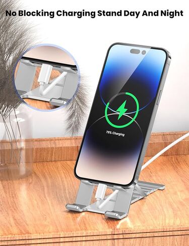 حامل الهاتف الخليوي لجهاز iPad iPhone 15 Pro Max، مسند سفر قابل للطي بالكامل متعدد الزوايا وقابل للتعديل من سبائك الألومنيوم المعدنية المحمولة وحامل سميك مناسب لهاتف iPhone 14 Plus 13 Mini 12 S22 S21 in Kuwait