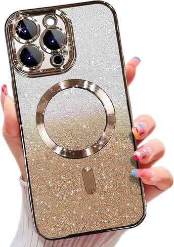 Misscase Compatible with iPhone 13 Pro Magnetic Glitter Case with Camera Lens Protector Full Protection Case Compatible with MagSafe Elegant Anti-Scratch Case Cover for iPhone 13 Pro Gold in Saudi Arabia