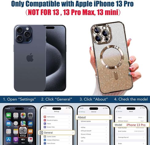 Misscase Compatible with iPhone 13 Pro Magnetic Glitter Case with Camera Lens Protector Full Protection Case Compatible with MagSafe Elegant Anti-Scratch Case Cover for iPhone 13 Pro Gold in Saudi Arabia