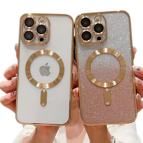 Misscase Compatible with iPhone 13 Pro Magnetic Glitter Case with Camera Lens Protector Full Protection Case Compatible with MagSafe Elegant Anti-Scratch Case Cover for iPhone 13 Pro Gold in Saudi Arabia