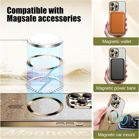 Misscase Compatible with iPhone 13 Pro Magnetic Glitter Case with Camera Lens Protector Full Protection Case Compatible with MagSafe Elegant Anti-Scratch Case Cover for iPhone 13 Pro Gold in Saudi Arabia