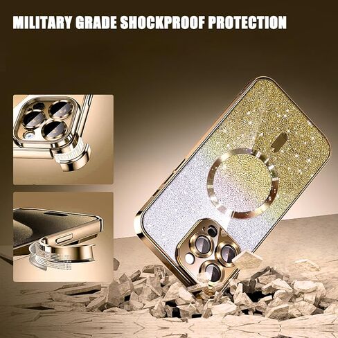 Misscase Compatible with iPhone 13 Pro Magnetic Glitter Case with Camera Lens Protector Full Protection Case Compatible with MagSafe Elegant Anti-Scratch Case Cover for iPhone 13 Pro Gold in Saudi Arabia