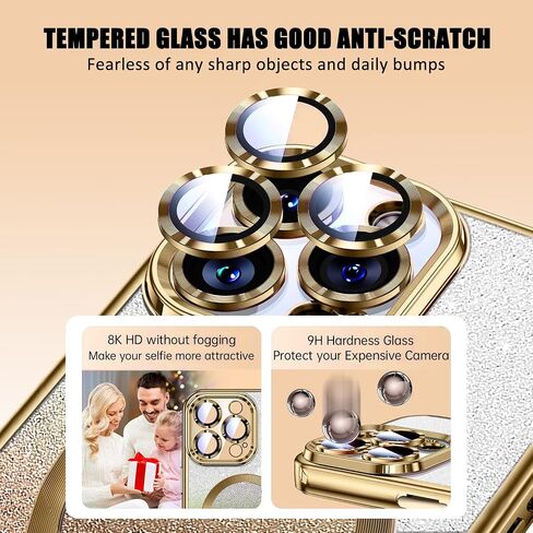 Misscase Compatible with iPhone 13 Pro Magnetic Glitter Case with Camera Lens Protector Full Protection Case Compatible with MagSafe Elegant Anti-Scratch Case Cover for iPhone 13 Pro Gold in Saudi Arabia