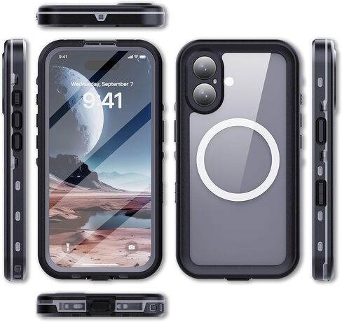 حافظة مقاومة للماء لهاتف iPhone 16 pro - أسود - واقي شاشة مدمج - [IP68 Underwater] [6.6FT Military Dropproof] in Saudi Arabia