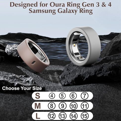 غطاء حلقي مكون من قطعتين متوافق مع Oura Ring 4/ Oura Ring Gen3/Samsung Galaxy Ring، جراب ناعم مضاد للخدش من السيليكون لحماية حلقة Oura للنساء والرجال (فضي + ذهبي وردي، M لـ 8/9/10/11) in Kuwait