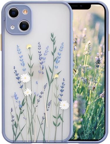 Ownest Compatible for iPhone 13 Mini Case for Clear Frosted PC Back 3D Floral Girls Woman and Soft TPU Bumper Protective Silicone Slim Shockproof Case for iPhone 13 Mini-Purple in Saudi Arabia