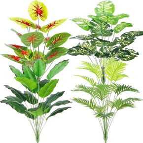 4 Pcs Fake Plants Artificial Plants Indoor Tall Faux Plants for Home Decor 32 Inch Tropical Artificial Palm Tree, Banana Leaves Tree, Monstera Plant, Taro Leaves for Office Outdoor(Classic)