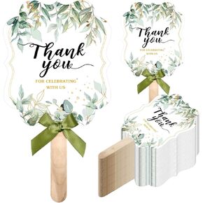 Huwena 150 Pcs DIY Wedding Fan 50 Pcs Fan Handle Craft Sticks with 50 Pcs Blank White Cardstock and 50 Pcs Bow Wedding Fan for DIY Crafting Celebration Hand Held Fans(White,Blank)