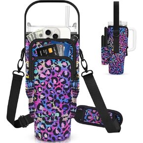 Watter Bottle Carrier Bag with Phone Pocket Compatible with Stanley& Simple Morden 30/40oz Tumbler with Handle,Water Cup Holder with Adjustable Shoulder Strap& Carabiner for Stanley Cup Accessories