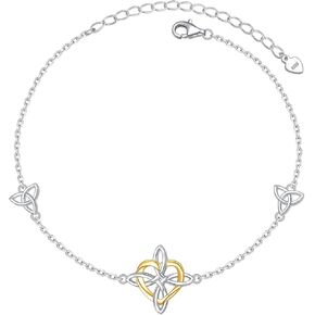 FLYOW 925 Sterling Silver Good Luck Irish Jewelry Triquetra Trinity Celtic Witches Knot Bracelet for Women