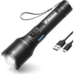 BIGCHECK Super Bright Flashlight, LED High Lumens Flashlights, Emergency Strobe USB C Rechargeable 5 Modes 4X Zoomable IP67 Waterproof Powerful Flash Lights, EDC Everyday Flashlights