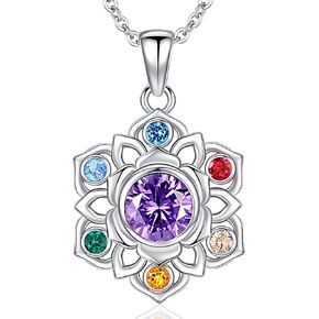 Friggem Mandala Flower Pendant Necklace for Women Girls, 925 Sterling Silver Pendant, 18 mm Round Charm Necklace Perfect Jewelry Gift - Oxidation Effect