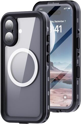 حافظة مقاومة للماء لهاتف iPhone 16 pro - أسود - واقي شاشة مدمج - [IP68 Underwater] [6.6FT Military Dropproof] in Saudi Arabia